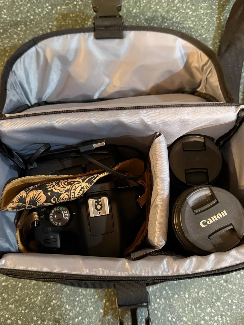 Canon DSLR Kit in Black with Brown Floral Strap